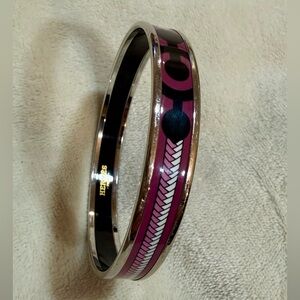 Authentic Hermes pink black silver tone cloisonné bracelet.